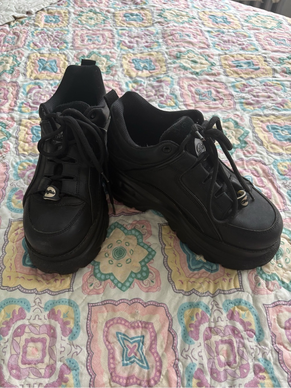 Black Platform Lace-Up Sneakers for Women - Classic Chunky Style